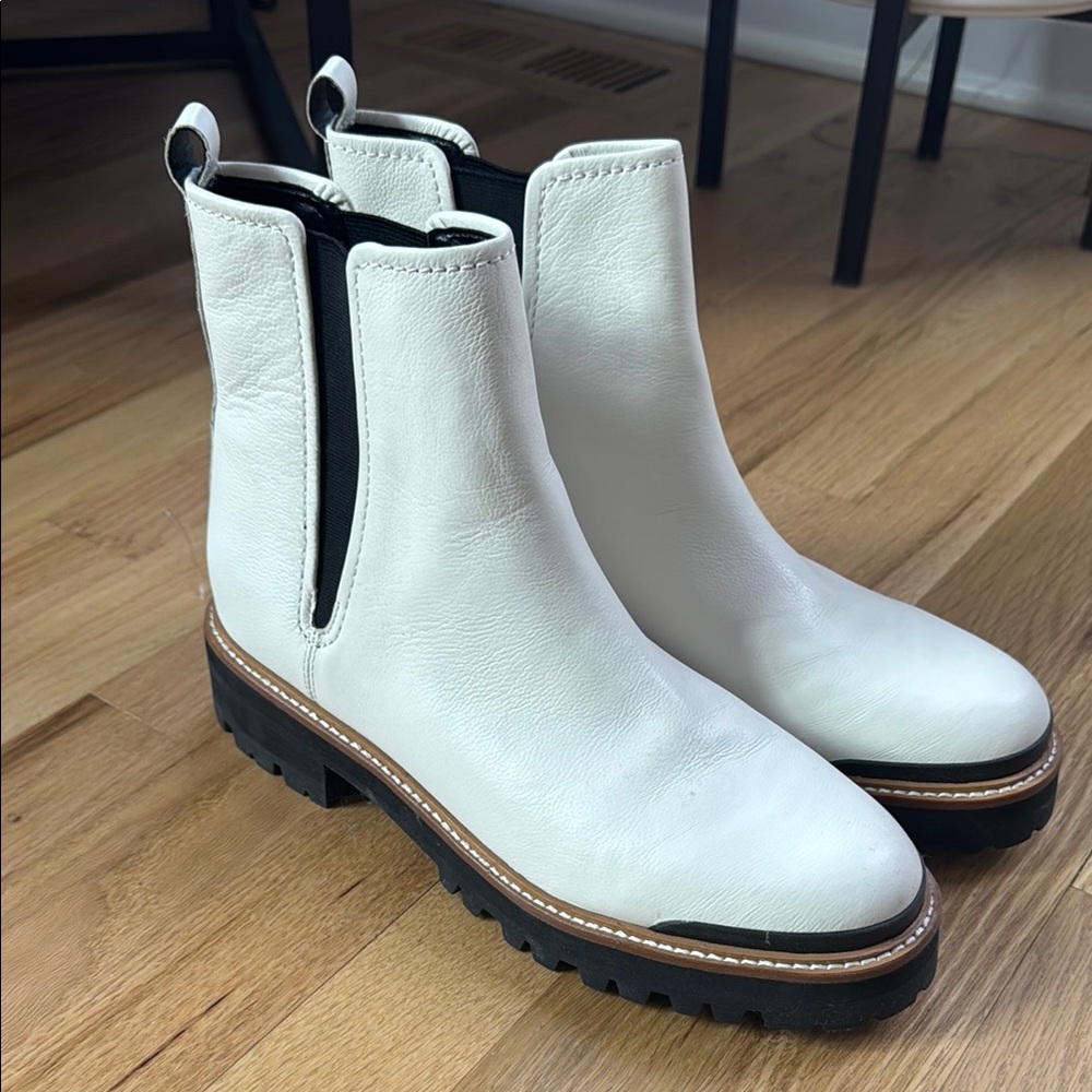 Women's Marc Fisher White Leather Chelsea Boots, Size 10